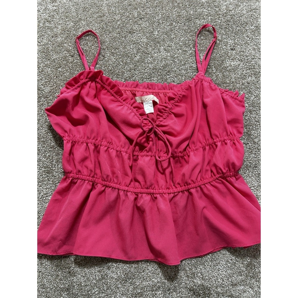 Hutch Women's L Lined Smocked Babydoll Sleeveless Tank Pink Peplum‎